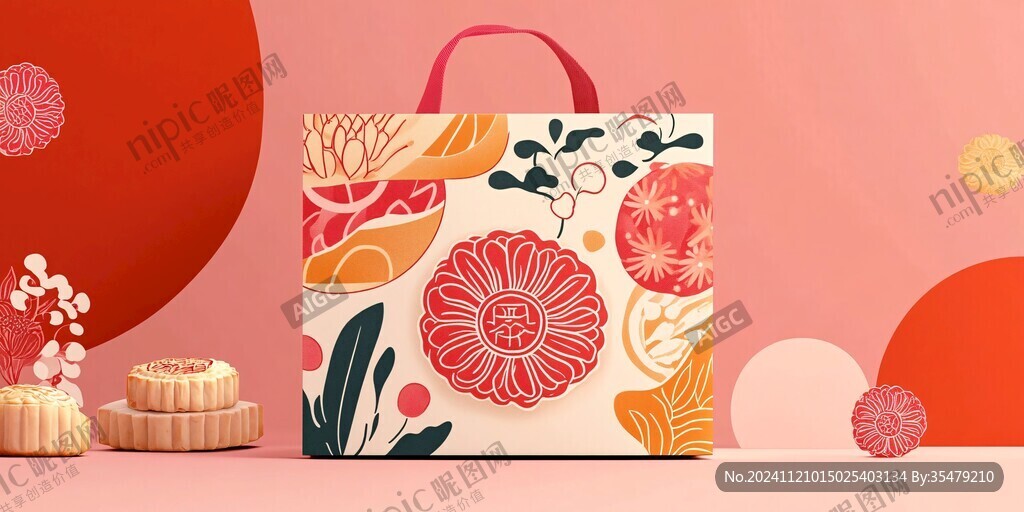 中秋荷花插畫月餅盒