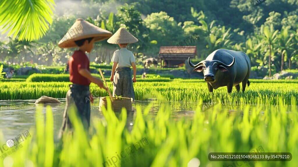 耕水稻牛