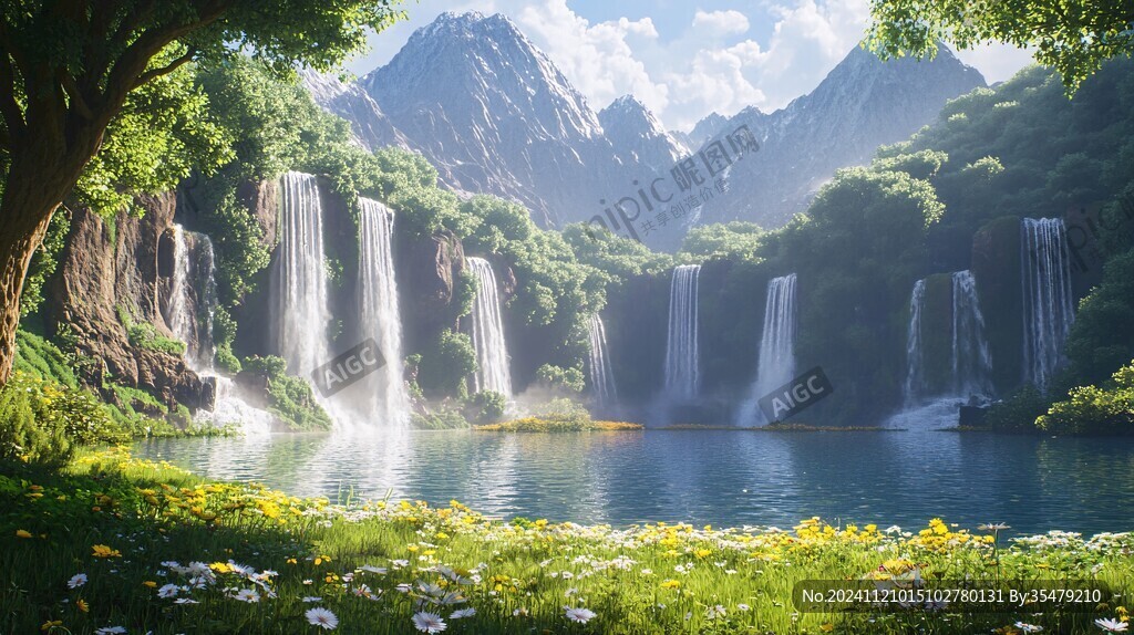 森林瀑布山水風(fēng)光
