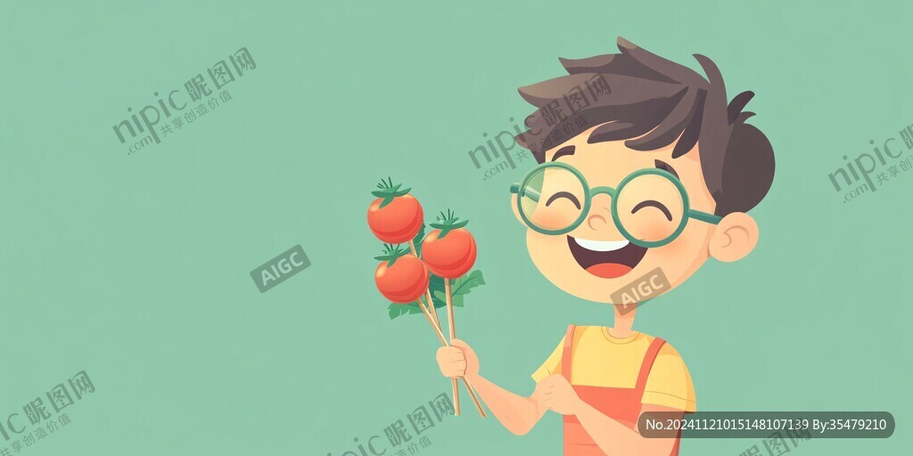 男孩捧花插畫