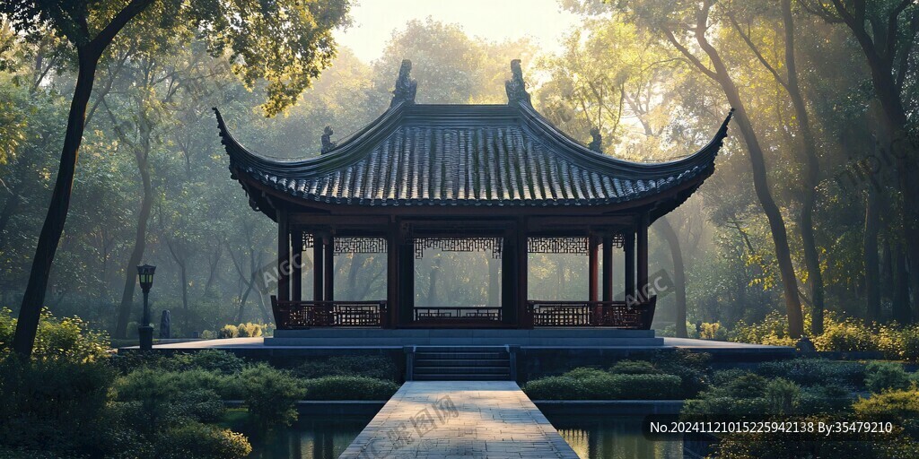 晨霧中的懷思亭