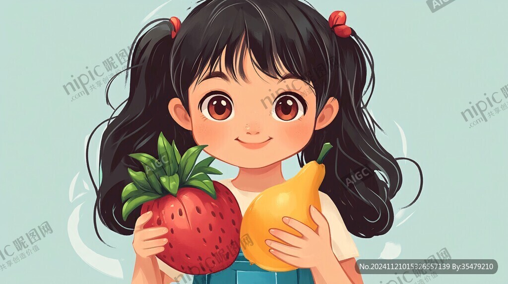 女孩抱草莓插畫