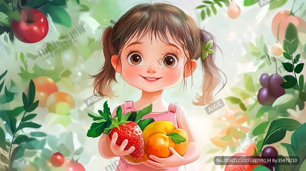 水果姑娘插畫繪畫