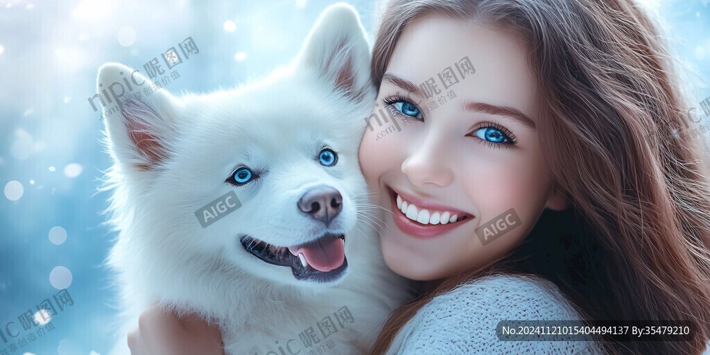 抱寵物美女