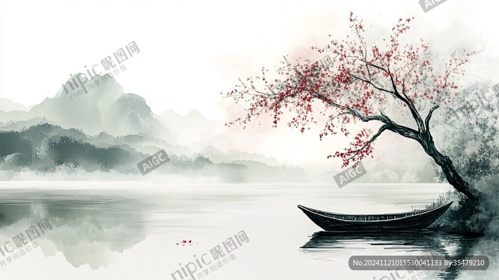 一葉孤舟意境畫
