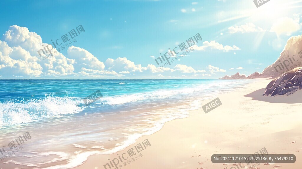 海邊唯美手繪