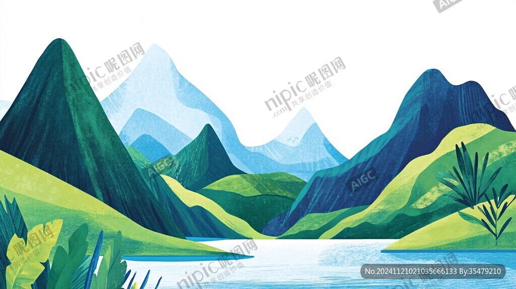 大自然山川插畫