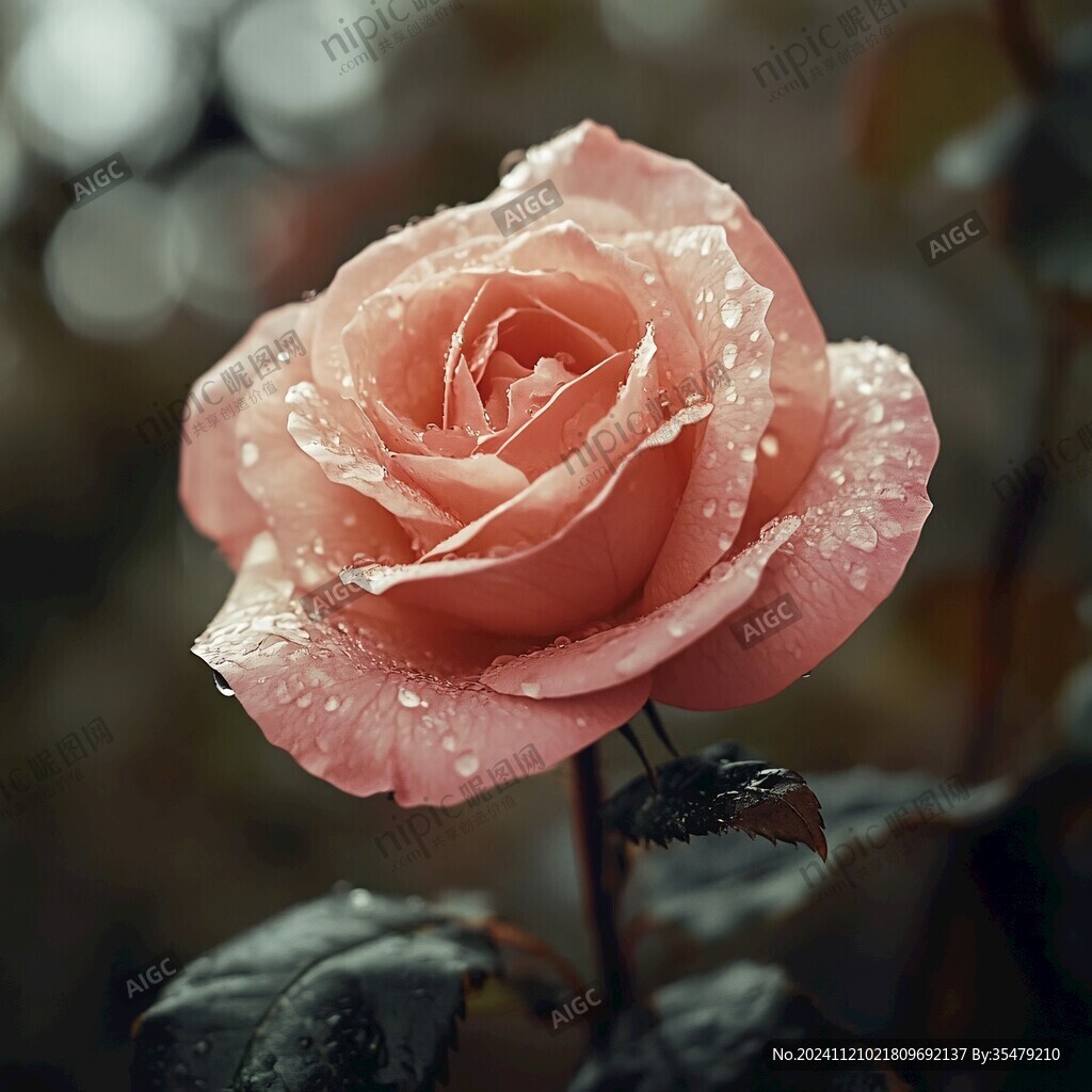 帶水珠月季花