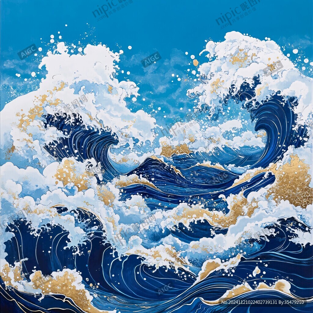工筆手繪海浪
