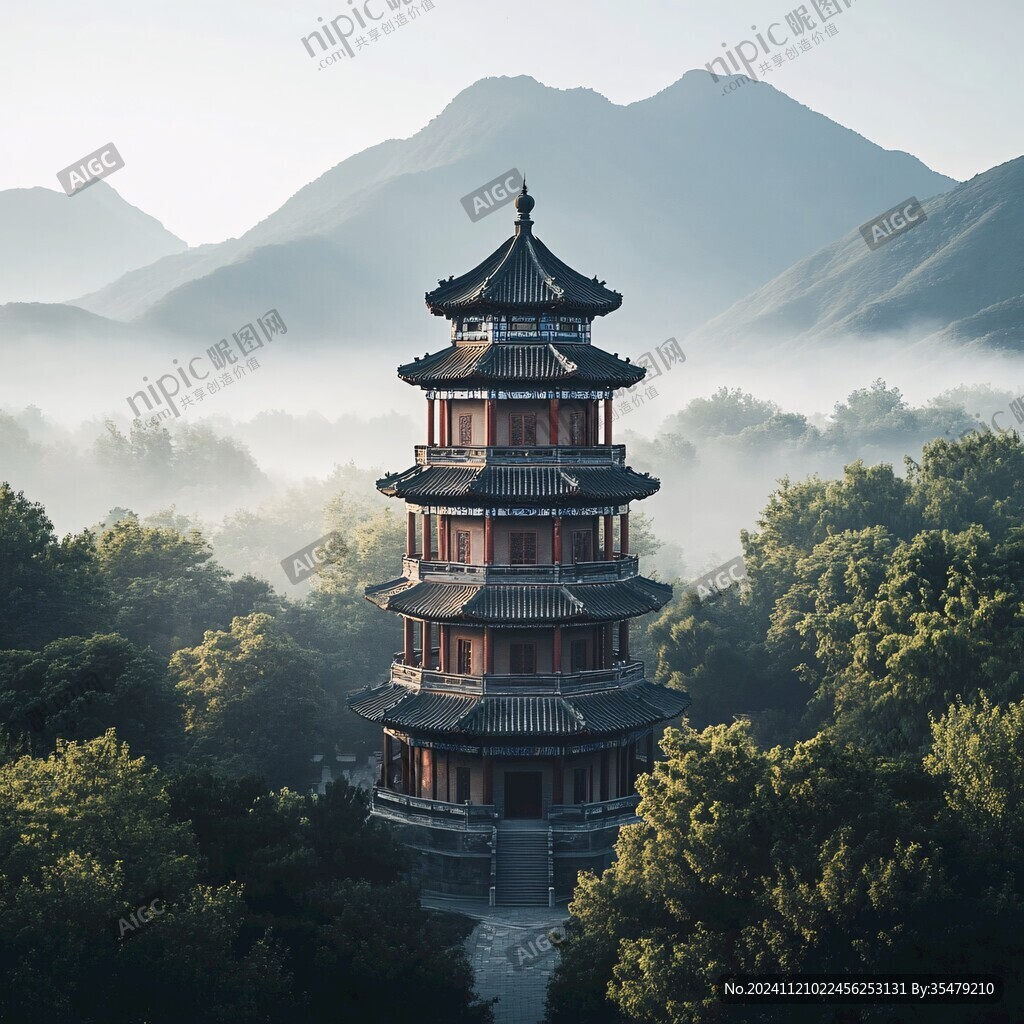 清晨陽光照耀龍峰塔