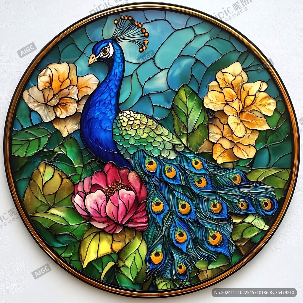 圓形花鳥裝飾畫花鳥