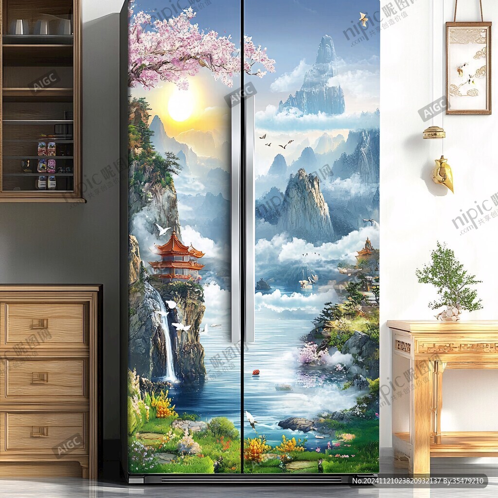 屏風(fēng)墻紙山水畫