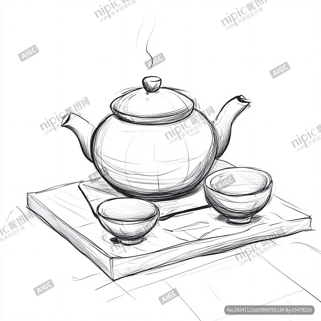 素描蓋碗茶素描