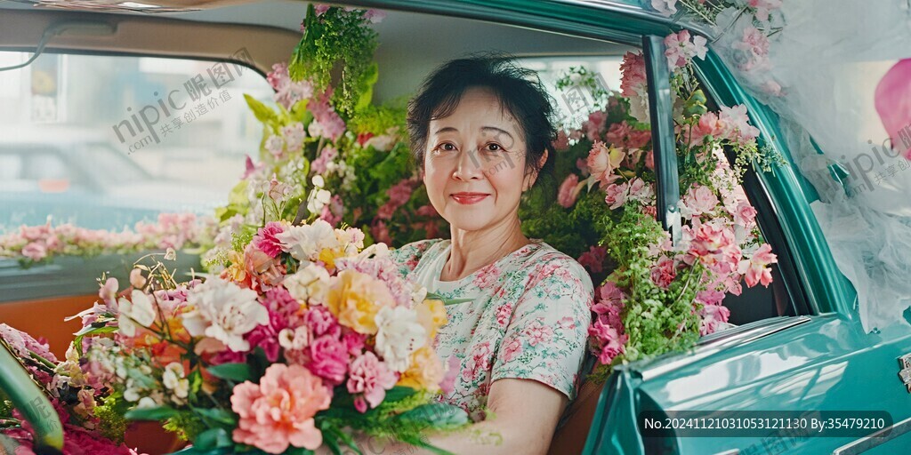 汽車插滿鮮花