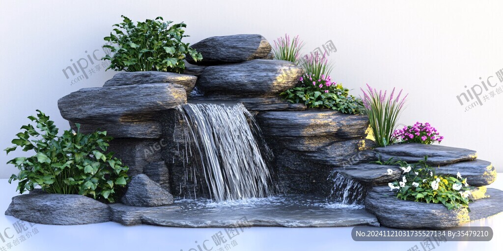 帶水景的假山模型