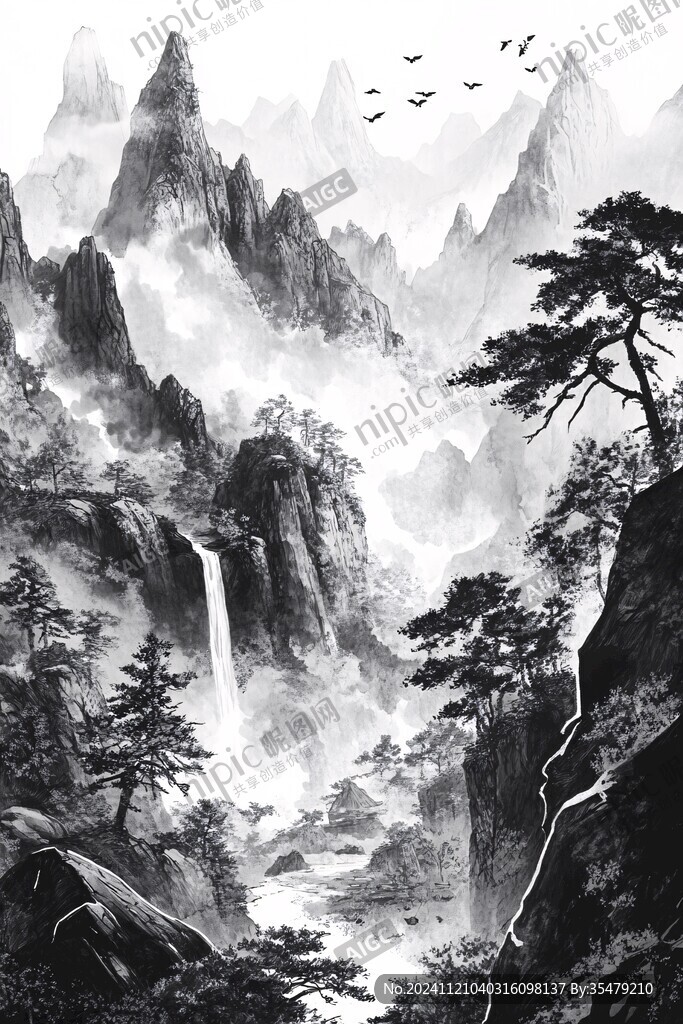 水墨數(shù)字畫工筆山水