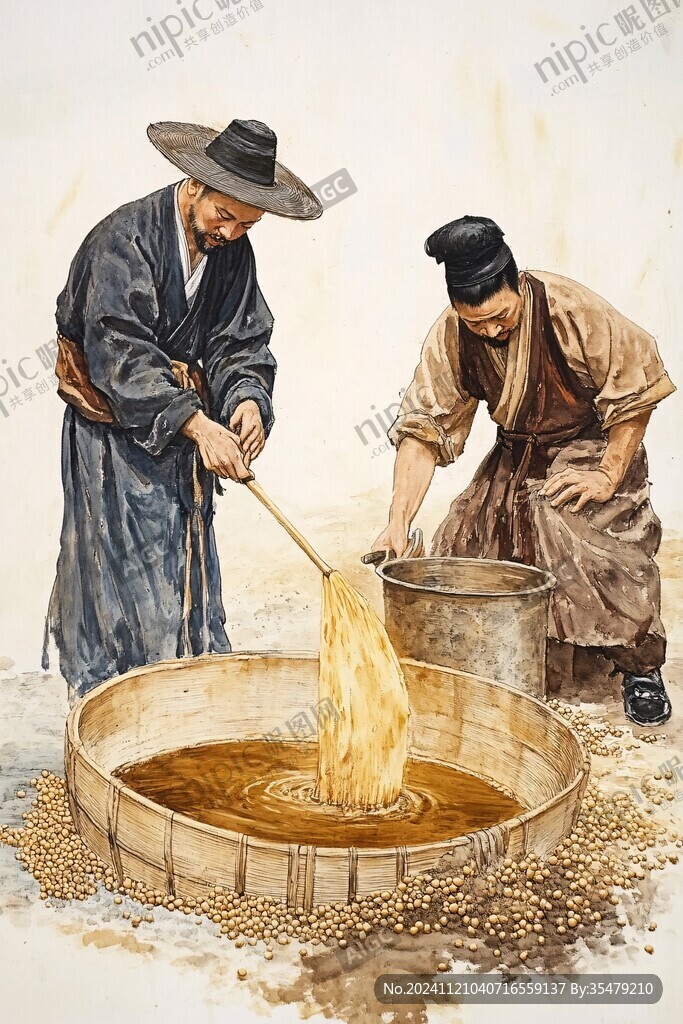 手工榨油插畫