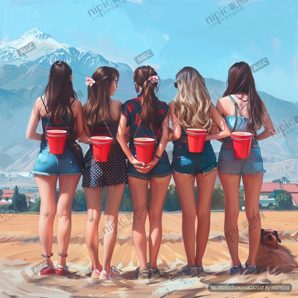沙灘比基尼美女插畫