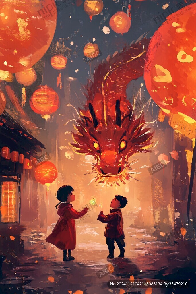 龍年年俗插畫