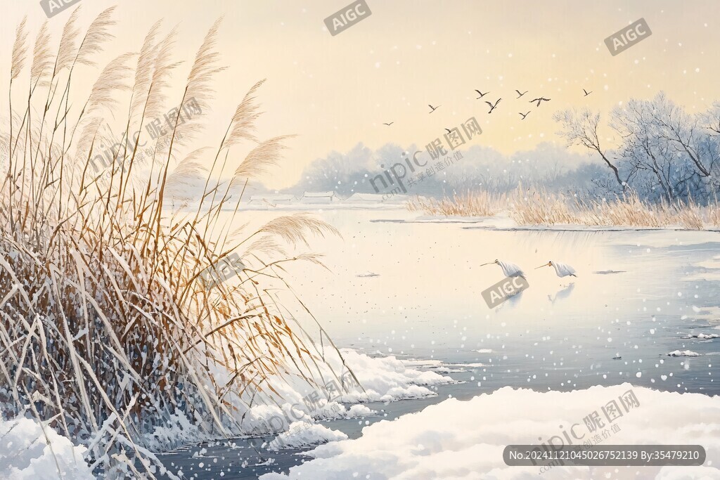 冬季蘆葦濕地雪地