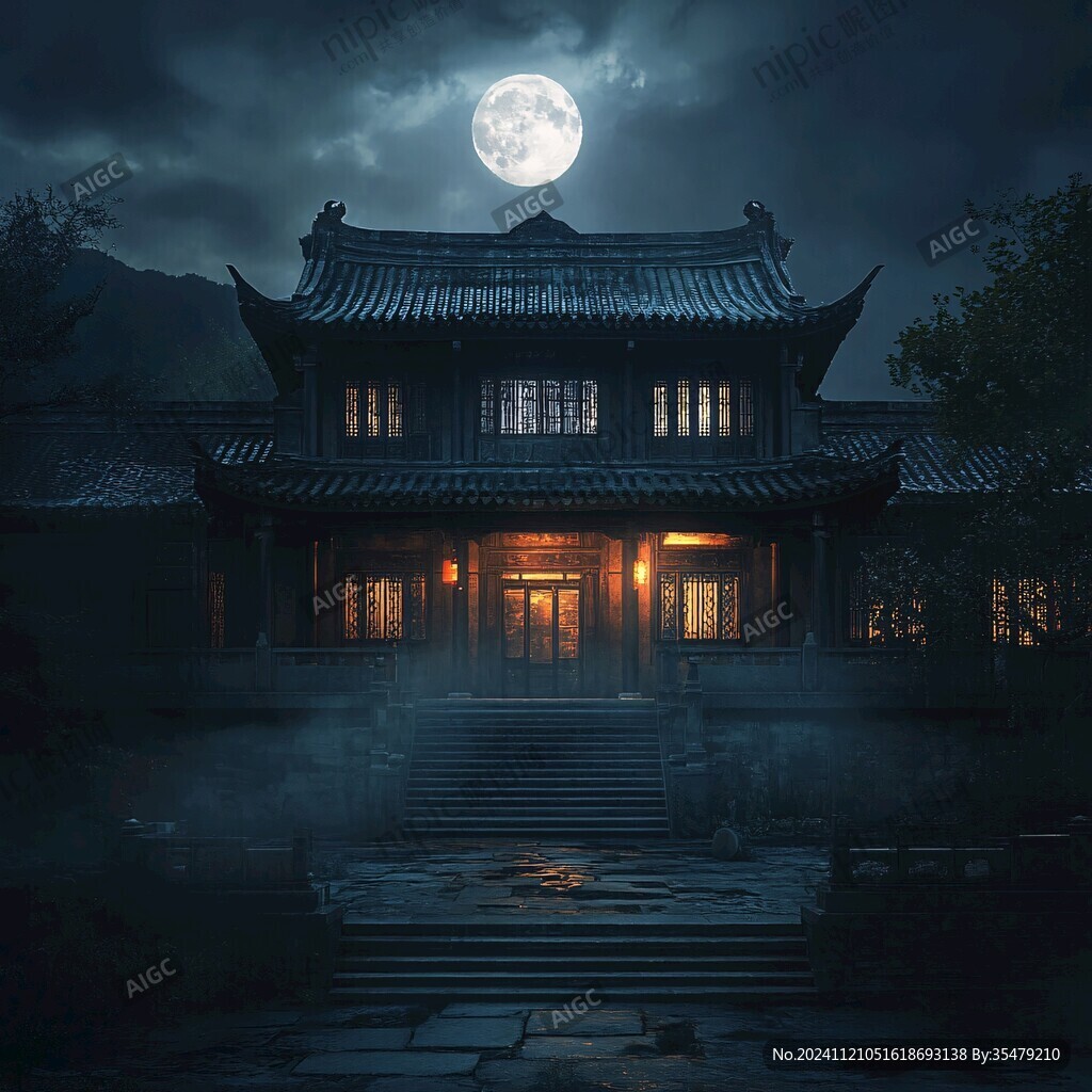 月光下的古建筑