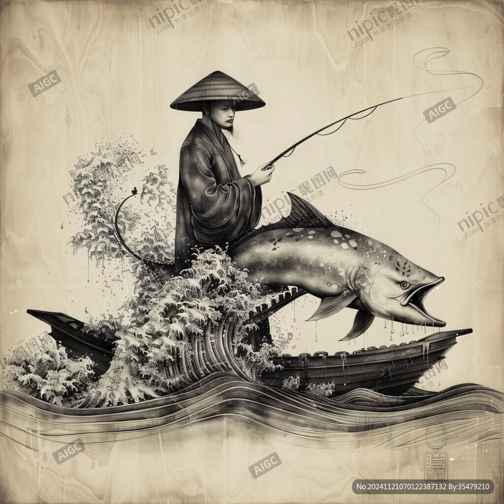 手繪垂釣海報