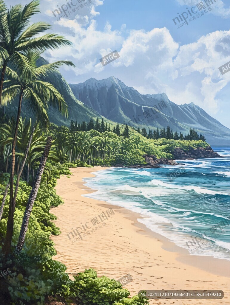 夏威夷海灘油畫