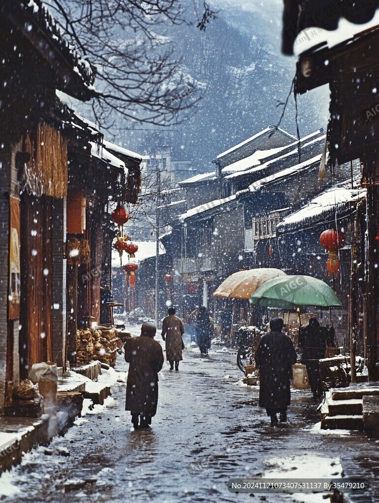 飄雪的古鎮