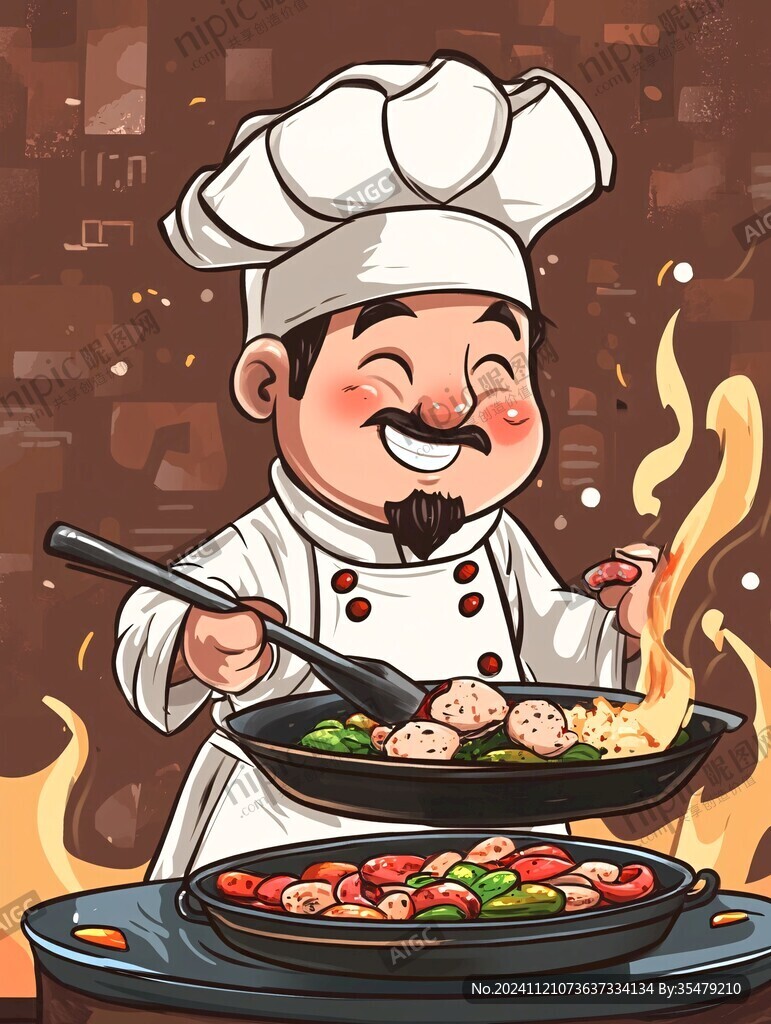 廚師炒菜插畫