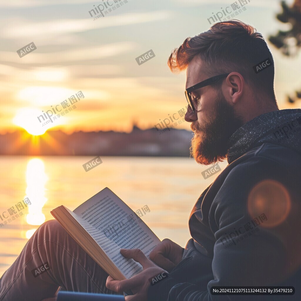 湖邊看書的人