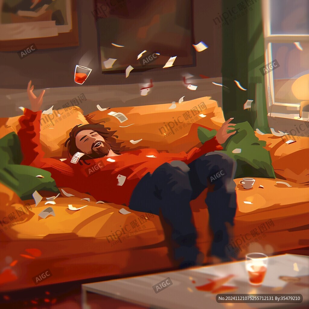 手繪美女醉酒插畫