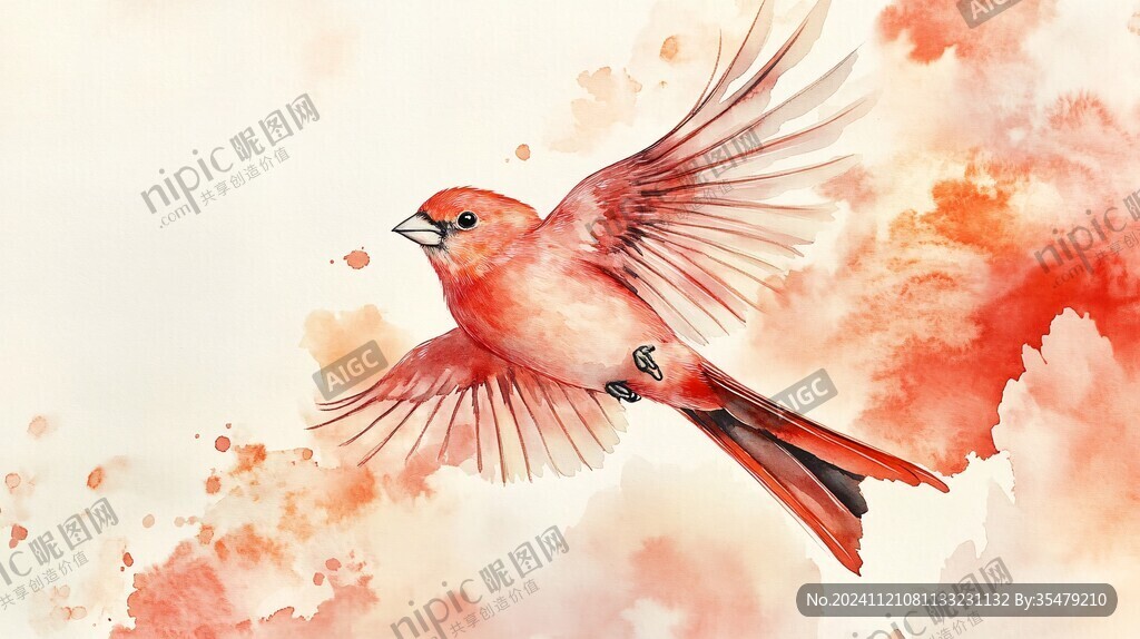 手繪北美主紅雀