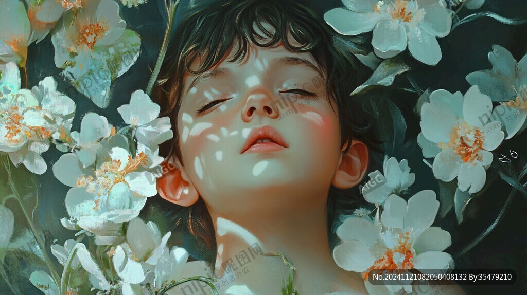 花叢里躺著的女孩