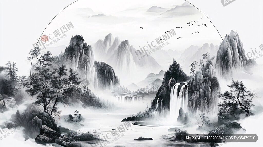 圓形山水背景墻