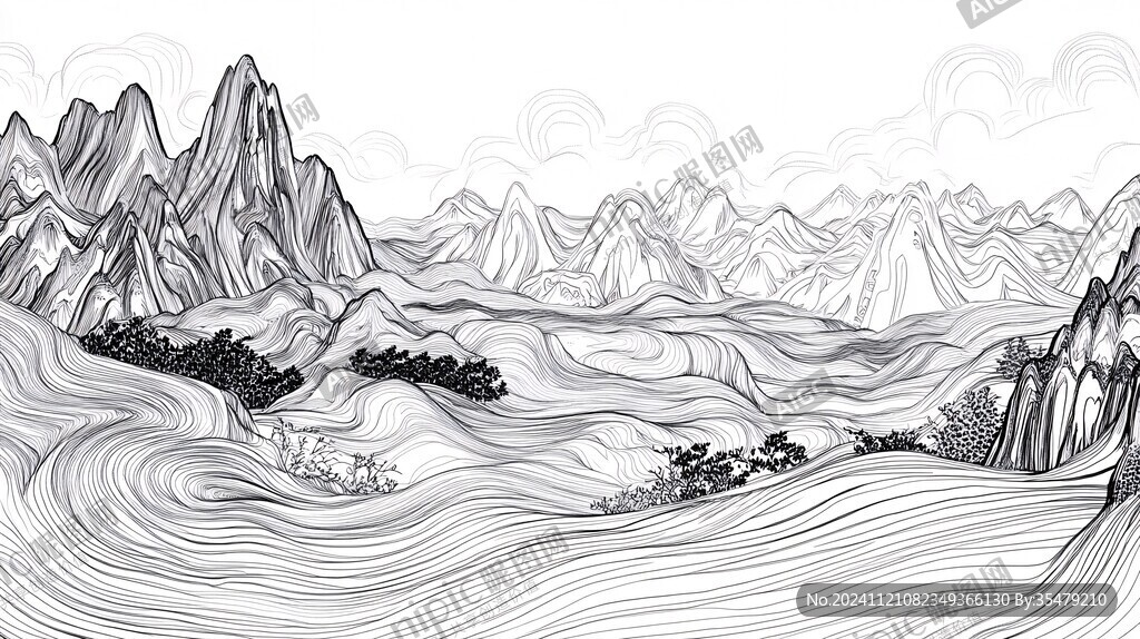 山水線包裝插畫