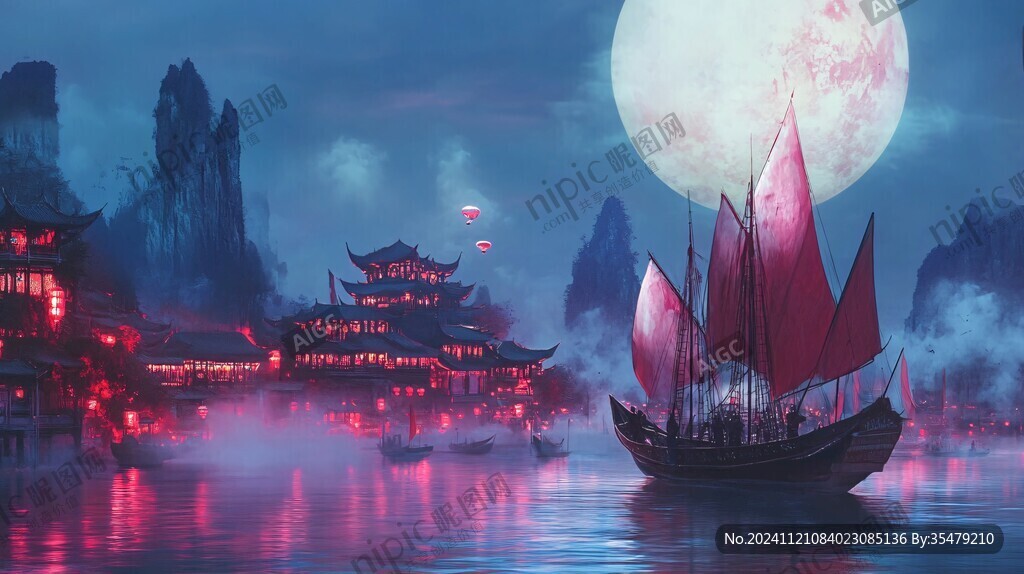 玄幻古鎮(zhèn)夜景