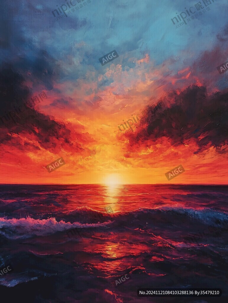 海上日出油畫