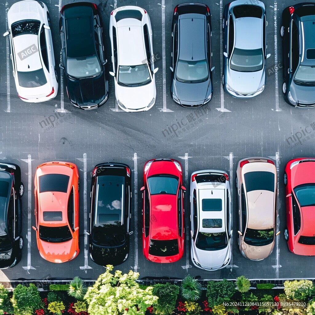 俯拍停車場車輛