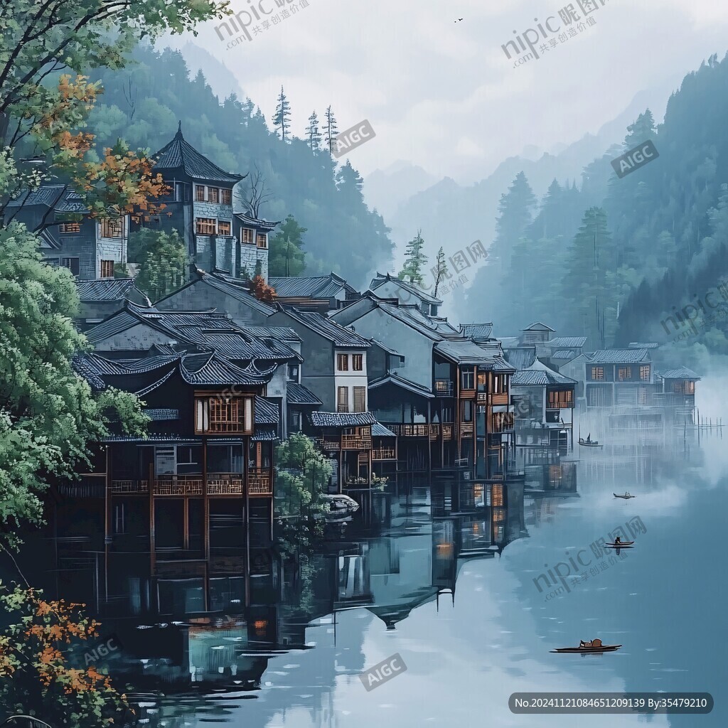 煙雨江南古風(fēng)山水插畫