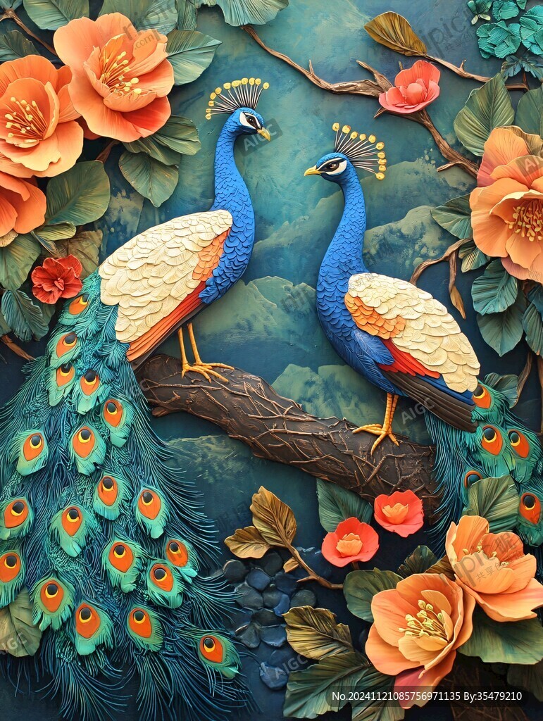 3d立體浮雕花鳥(niǎo)