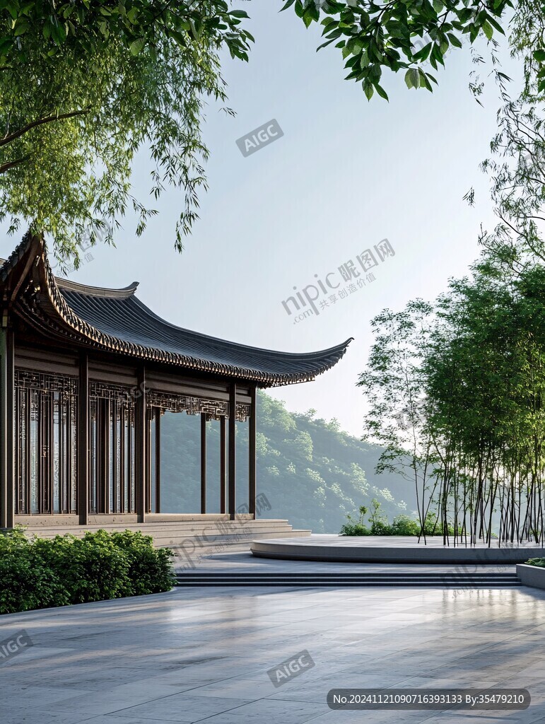 中式庭院長(zhǎng)廊長(zhǎng)亭