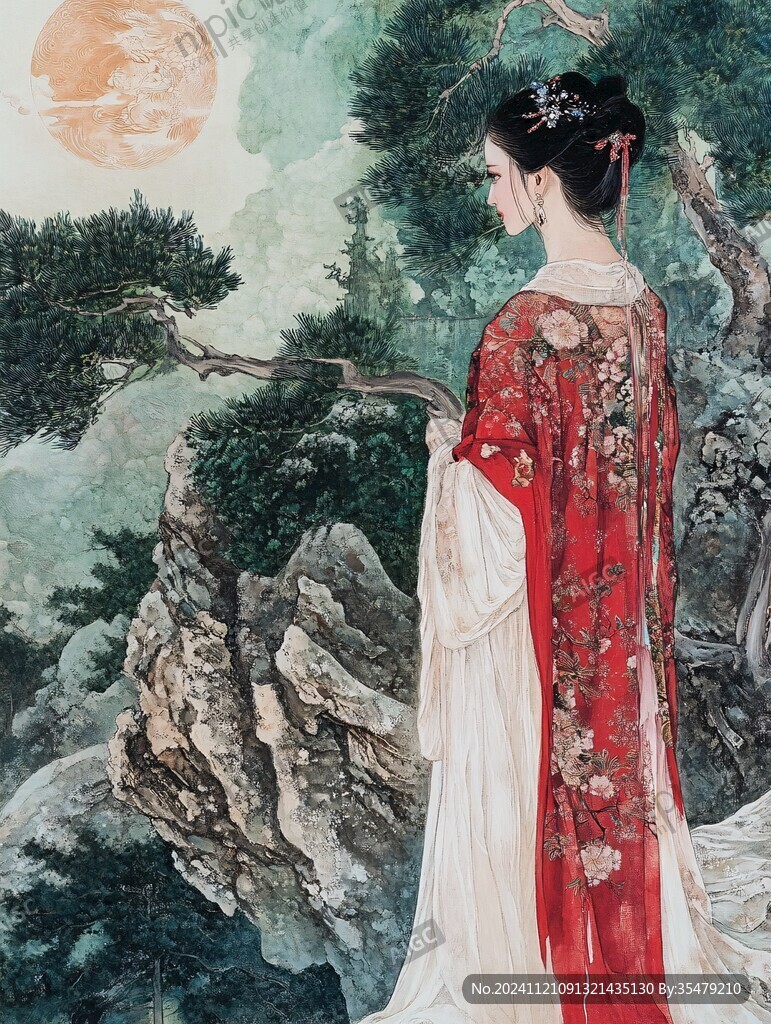 工筆高清美人松