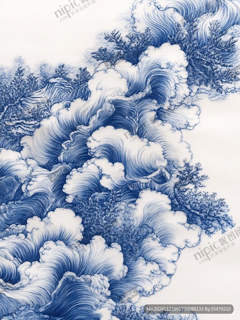 青花瓷松樹背景紋理