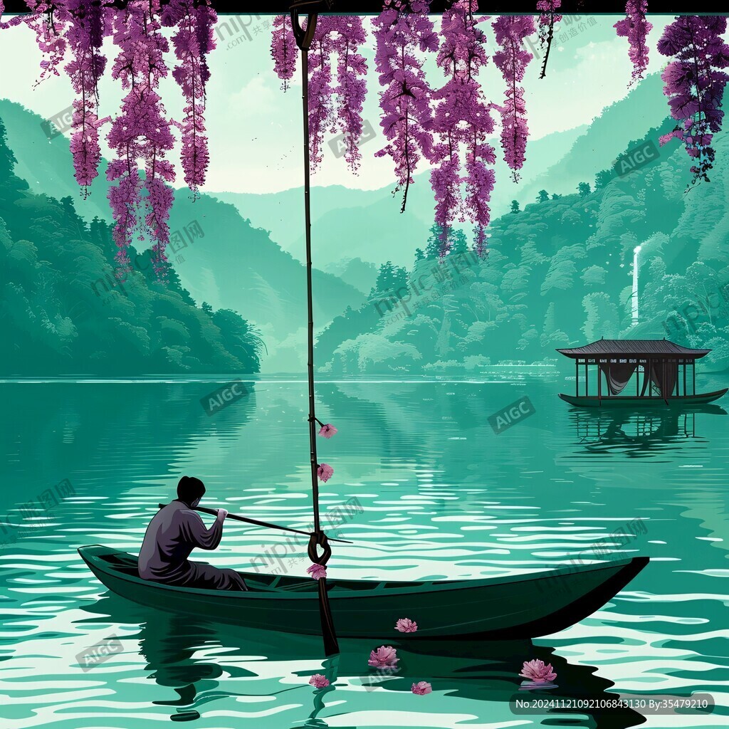 山水行舟插畫
