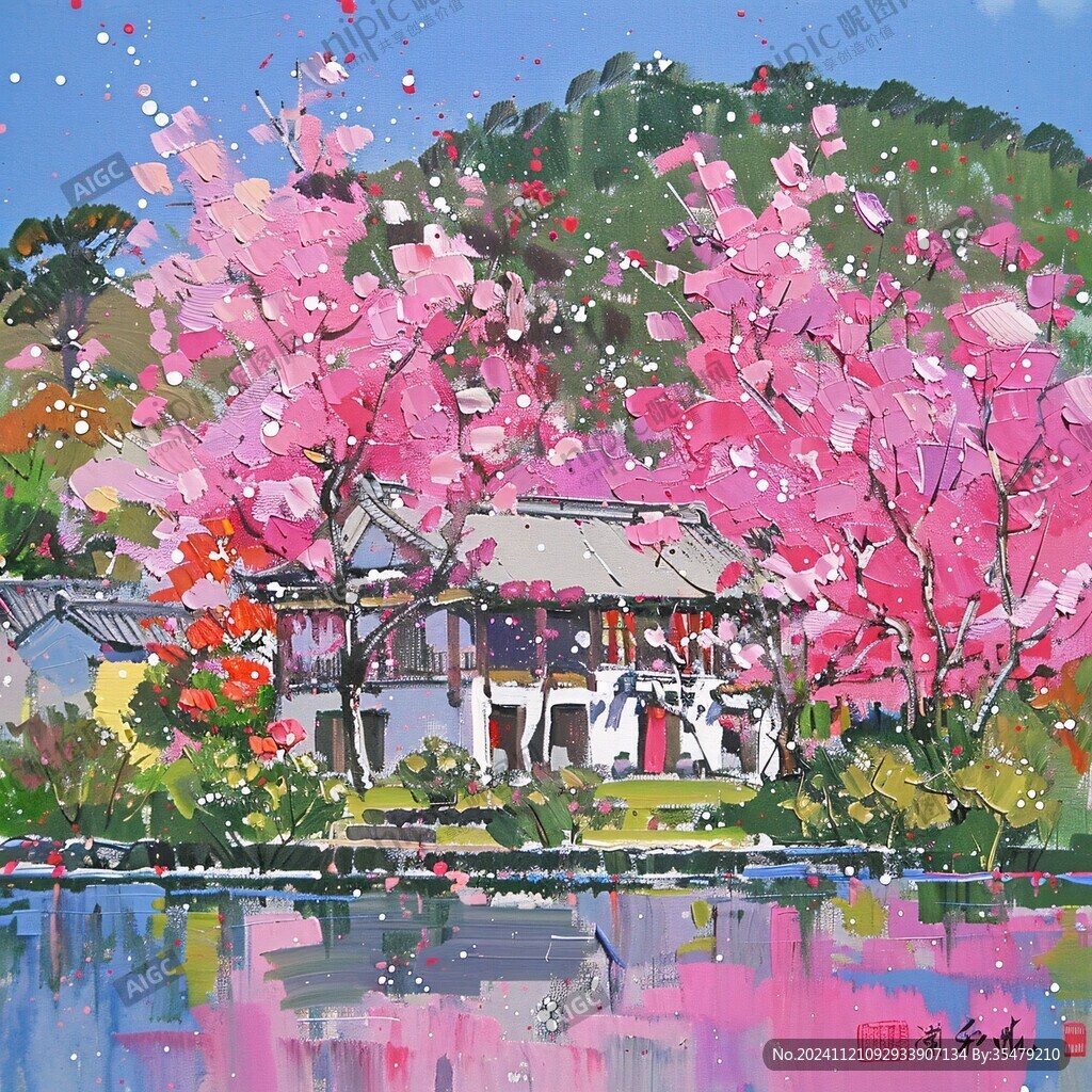 早櫻油畫
