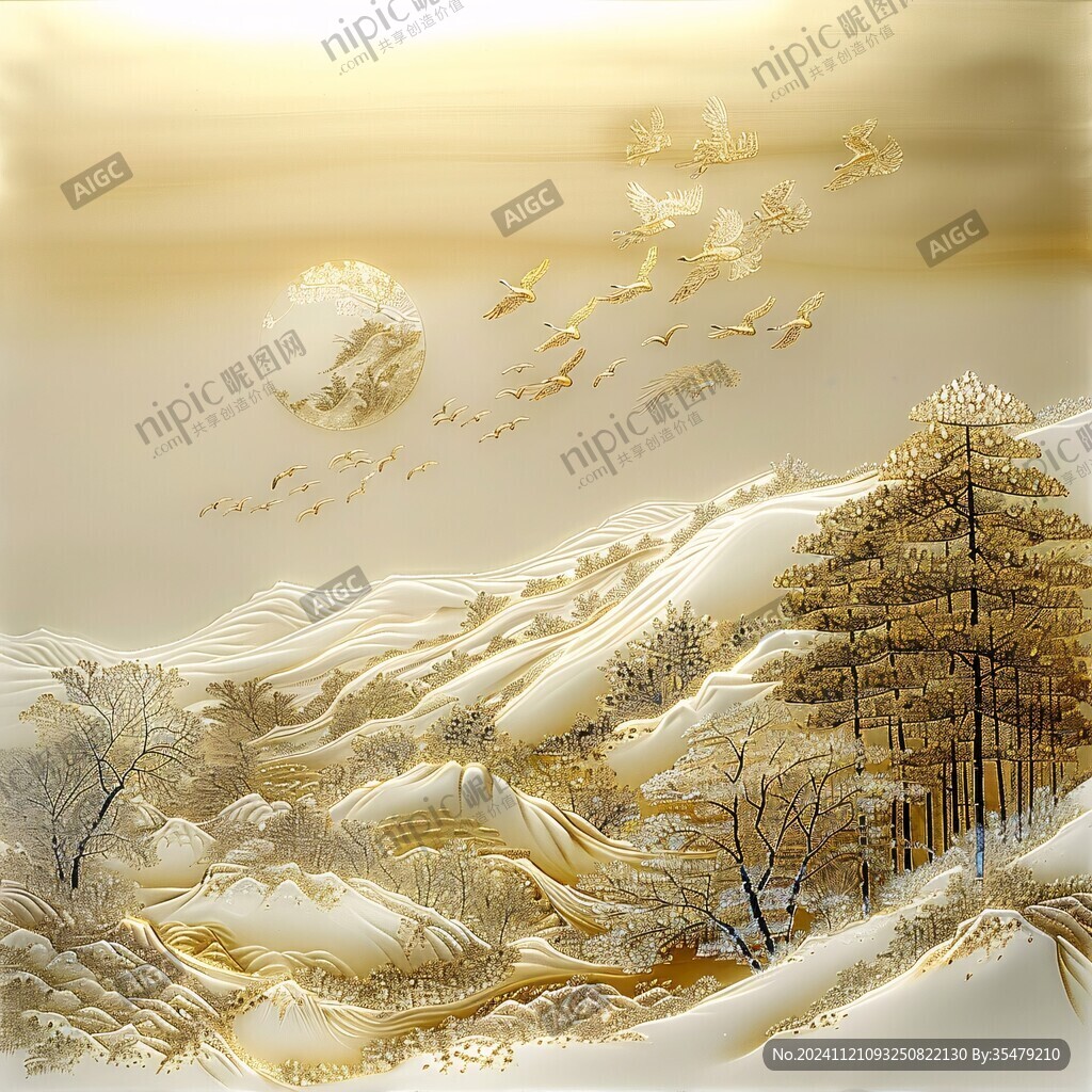 雪景仙鶴背景墻