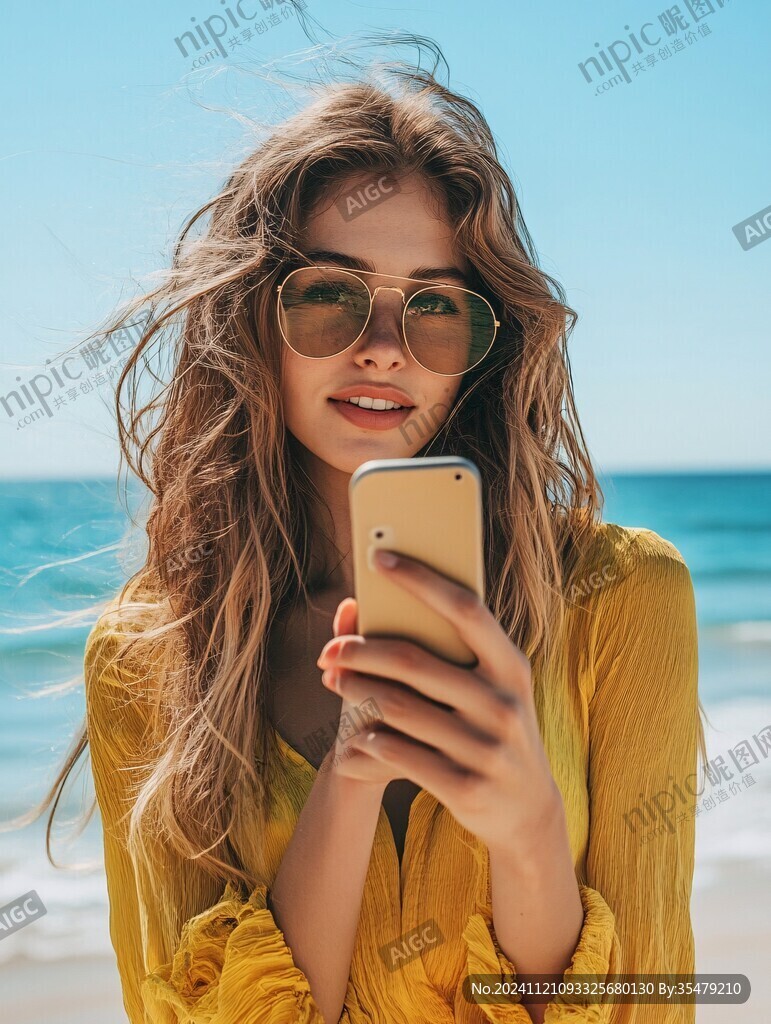 海邊自拍的女孩