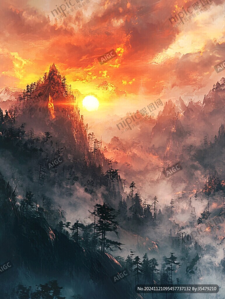 巨幅山水日出