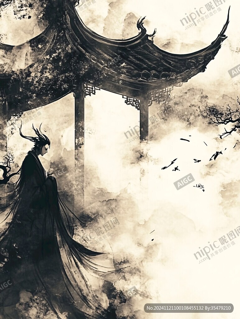 樓閣古風仙鹿仙景