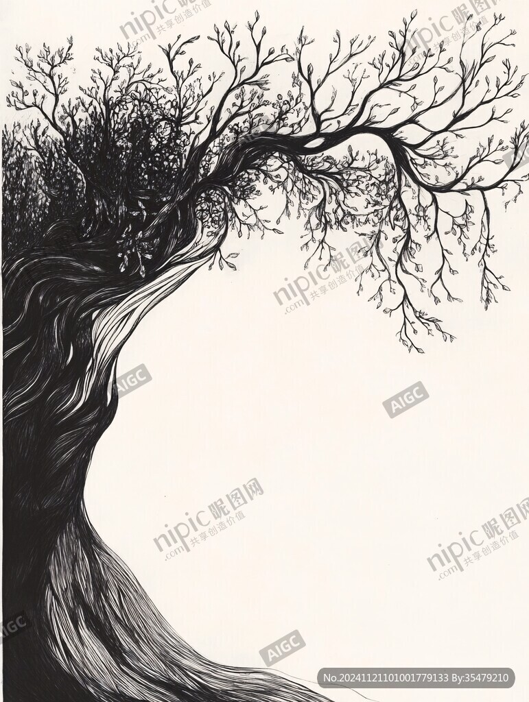 裝飾畫黑白樹